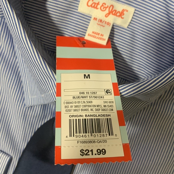 Cat & Jack Stripped Button Down With Tie Size Medium - Picture 4 of 4